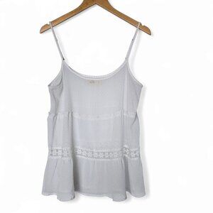Hollister Y2K White Babydoll Top Sheer Sleeveless Tiered Lace Size L Boho Whimsy